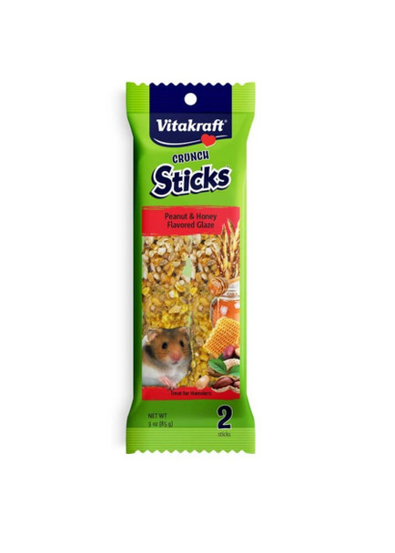 <body><p>Vitakraft Crunch Sticks are premium small animal treats and hamster enrichment toys that are as delicious as they are fun. Each Crunch Stick is baked three times on an all-natural wooden stick, giving your small pet hours of chewing fun that supports dental health for their always-growing teeth. These hamster snacks simulate the instinctive urge to forage for food, making your tiny friend feel like it's in its natural habitat. With its added vitamins and minerals, our Crunch Sticks are a great supplement to hamster food.</p><ul><li>Triple baked for extra crunch</li> <li>Encourages chewing to support dental health</li> <li>Long-lasting treat with a natural wood chew center</li> <li>Includes attached clip holder</li> <li>Fortified with vitamins and minerals</li></ul></body>