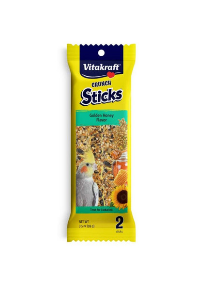 <body><p>Treat your cockatiel to a crunchy, long-lasting baked treat stick made with real honey, wholesome grass seeds, and eucalyptus leaves. Vitakraft Crunch Sticks don't just taste good: they also help support your bird's beak health and provide important stimulation to prevent boredom. The triple-baked layers make this treat last longer, with a natural wood chew center that provides hours of chewing fun long after the treat part is gone!</p></body>