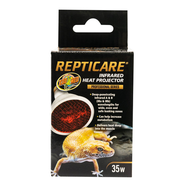 <body><p>Repticare Infrared Heat Projectors help your pet thermoregulate safely and efficiently. Use day or night will not disrupt your pet's sleep cycle. Deep-penetrating infrared A&B (Ira & Irb) wavelengths for wide, even and safe basking zones. Can help increase metabolism, delivers heat deep into the muscle tissue. Covered by a 1 year manufacturer's warranty.</p><ul><li>Emits both Infrared A & Infrared B wavelengths</li> <li>Carbon fiber filament lasts longer while emitting heat 24/7</li> <li>Wide, even and safe basking zone</li> <li>Can help increase metabolism</li> <li>Deep tissue penetration</li></ul></body>