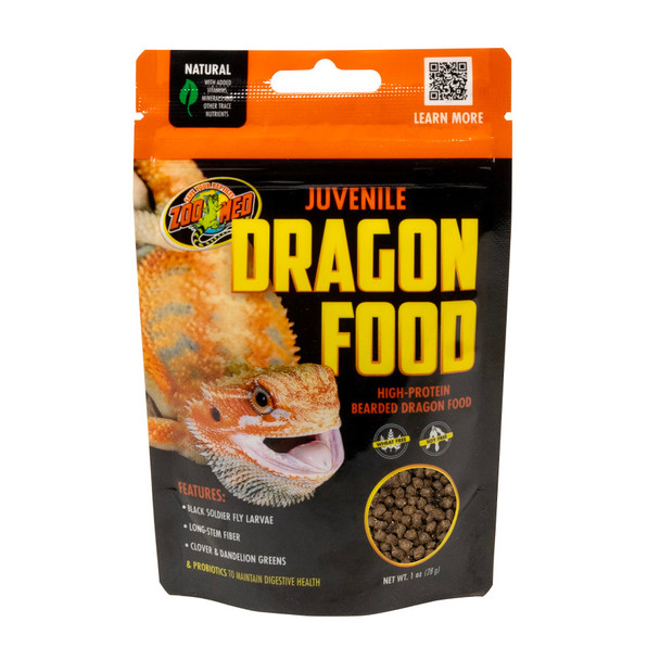 <body><p>Zoo Med's new Dragon Food makes feeding easy and allows a tailored diet for bearded dragons' age specific needs. The diet features calcium-rich black soldier fly larvae and enticing mango fruit. We included bearded dragon favorites like clover and dandelion greens, with Miscanthus grass to provide important long-stem fiber. Contains a source of live (viable) naturally occurring microorganisms. These probiotics help to maintain digestive health. Made with NO artificial colors, flavors, preservatives, wheat or soy.</p><ul><li>Allows a tailored diet for bearded dragons' age specific needs</li> <li>Features calcium-rich black soldier fly larvae and enticing mango fruit</li> <li>Bearded dragon favorites like clover and dandelion greens</li> <li>Miscanthus grass to provide important long-stem fiber</li> <li>Contains a source of live (viable) naturally occurring microorganisms</li> <li>Probiotics help to maintain digestive health</li> <li>Made with NO artificial colors, flavors, preservatives, wheat or soy</li></ul></body>