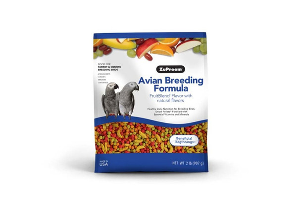 <body><p>ZuPreem AvianBreeder FruitBlend Flavor Diets are enriched to support the reproduction stages of psittacines (hookbills), and contain five different colored, fruit-shaped extruded pellets. Increased levels of protein, fat and calcium aids in keeping breeding stock in prime breeding condition and contributes to optimum production of offspring Nutritionally balanced and fortified with essential vitamins and minerals No artificial preservatives. Available in 40 lb unit sizes for Cockatiels, Parrots & Conures and Large Parrots pellet sizes.</p></body>