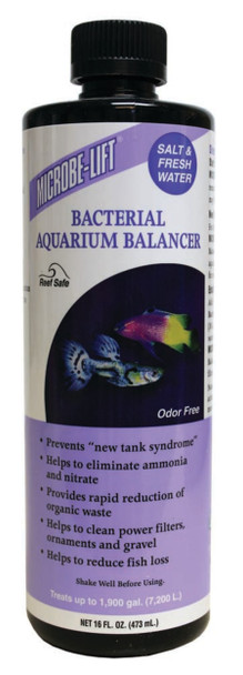 <body><p>Microbe-Lift Bacterial Aquarium Balancer. Odor Free. Reef Marine & Fresh Water Safe. Prevents new tank syndrome. Helps to eliminate ammonia and nitrate. Provides rapid reduction of organic waste. Helps to clean power filters ornaments and gravel. Helps to reduce fish loss.</p></body>