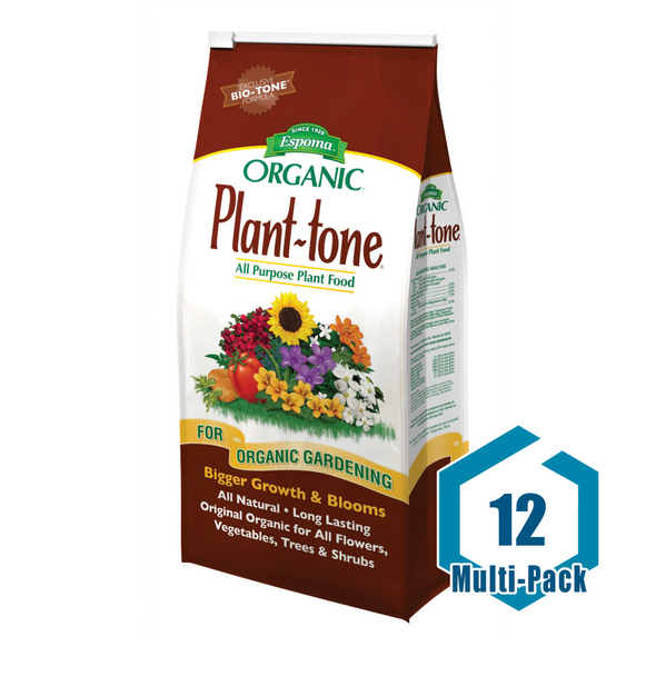 This is a multi-pack including (12) Espoma Organic® Plant-tone All Purpose Plant Food 5-3-3 - 4 lb. This premium blend contains thousands of living microbes and is suitable for organic gardening. It is an exceptional starter plant food and can be used on all flowers, vegetables, trees and shrubs. The blend is a complex mixture of the safest, finest natural ingredients without any sludges, fillers, or toxic elements used.<br/><br/>