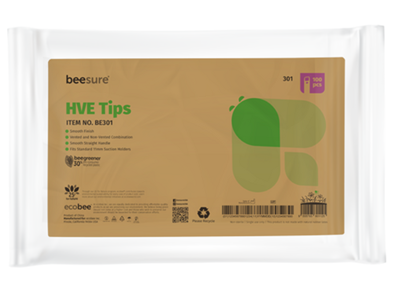 BeeSure High Volume Evacuators HVE Tips, Green ODS HealthCare