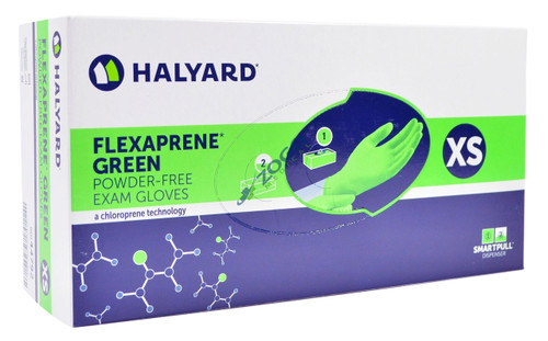 Halyard Flexaprene Green Powder-Free Exam Gloves, X-Small, 200/bx