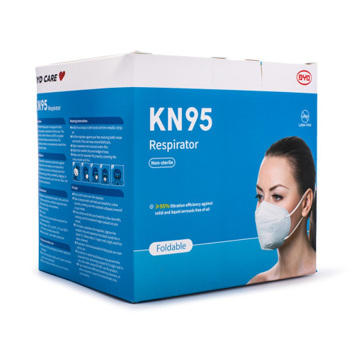 BYD KN95 Respirator Earloop Face Mask, 95%+ Filtration, 50/bx