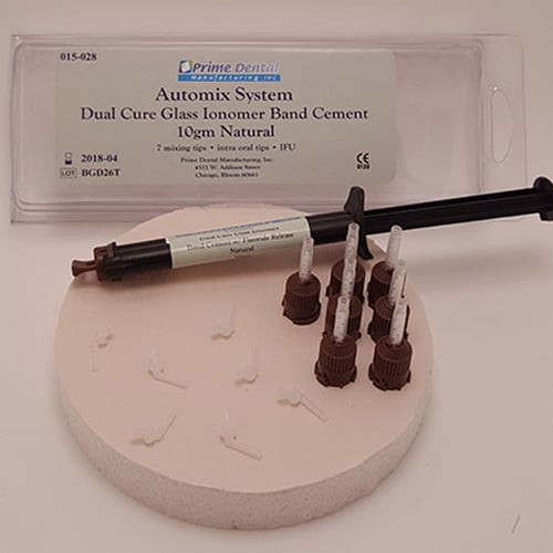 Prime-Dent Automix Dual Cure Glass Ionomer Band Cement w/ Fluoride, A2, 1-10gm Syringe