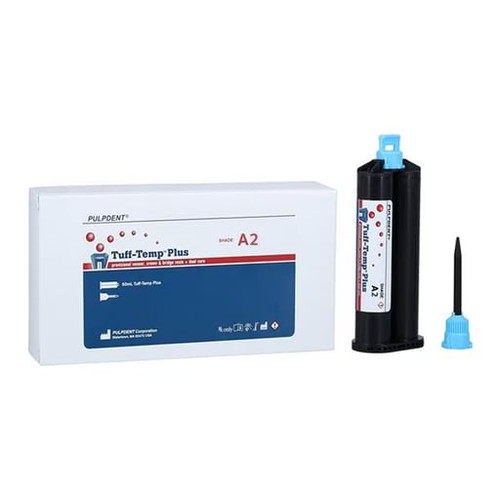 Pulpdent Tuff-Temp Plus Provisional Venner Crown & Bridge Resin, Shade A2, 50mL Automix Cartridge, 10 Automix Tips Pulpdent Tuff-Temp Plus Provisional Venner Crown & Bridge Resin, Shade A2, 50mL Automix Cartridge, 10 Automix Tips