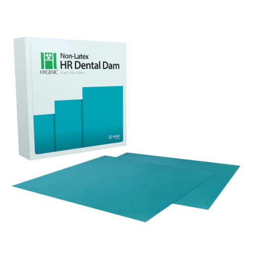 Four D Rubber Hygenic HR Dental Dam, 6x 6 (15 cm x 15 cm), Teal, Medium Gauge, Non-Latex, 75/bx