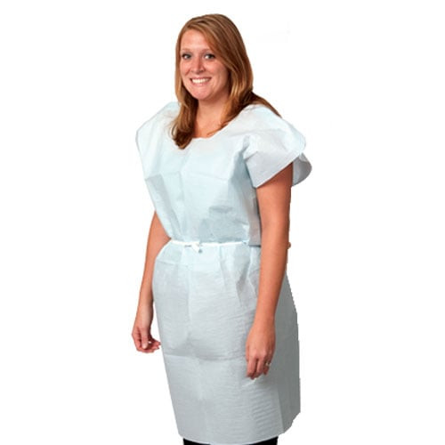 Pro Advantage Exam Gown, Tissue/ Poly/ Tissue, 30" x 42", Blue, Traditional Front/ Back Opening, 50/cs