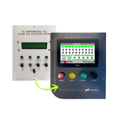 TQ 4400 gas detection system upgrade showing legacy controller replaced with modern Neohance interface