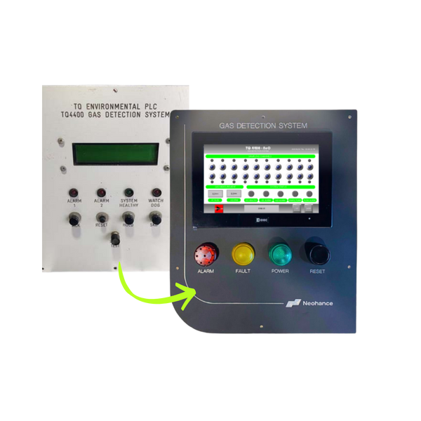 TQ 4400 gas detection system upgrade showing legacy controller replaced with modern Neohance interface