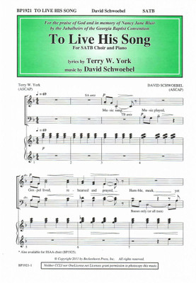 To Live His Song - SATB To Live His Song - SATB