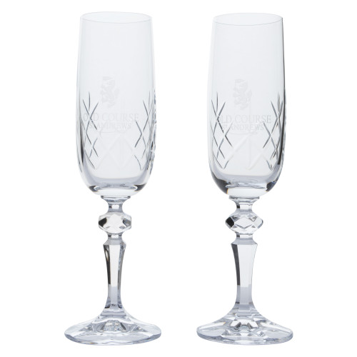 Old Course St Andrews Scotland Burns Crystal Champagne Glasses