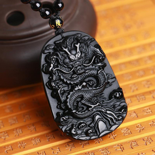 YueYuan Collier en forme de dragon pour homme - Malachite/obsidienne
