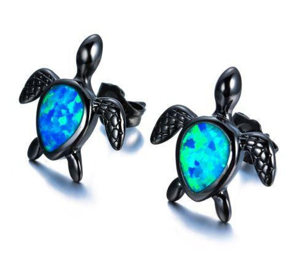 Boucles dOreilles Tortue de Mer en Opale Bleue zaxx