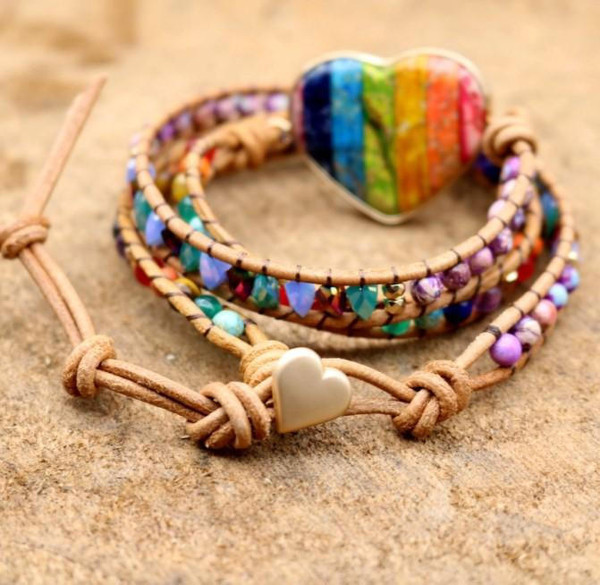 Bracelet Chakra Multicolore En Pierres Naturelles - Perles De Guérison Et Cristal Plaqué Titane