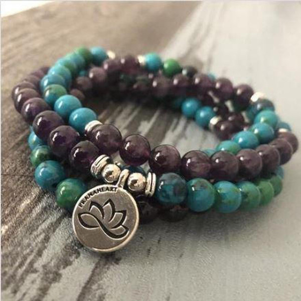 Bracelet - Collier Lotus Mala en Amethyste et Chrysocolle zaxx