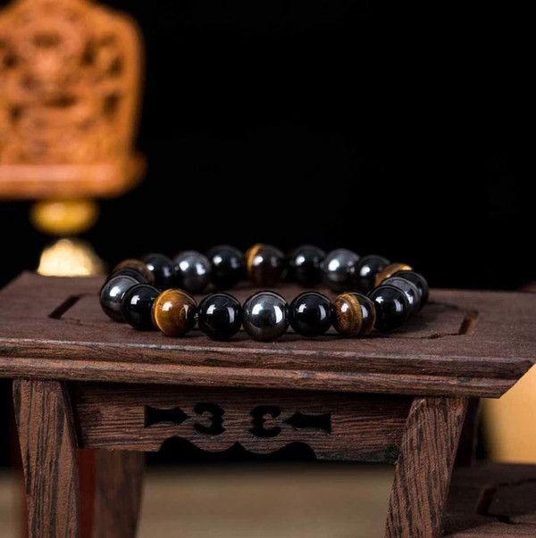 Bracelet De Guerison En Hematite, Obsidienne Noire Et OEil De Tigre zaxx