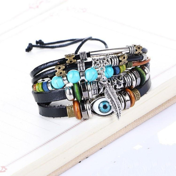 Bracelet en Cuir Spirituel Multicouche Reglable zaxx