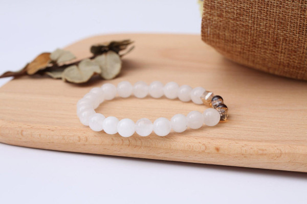 Bracelet de Positivite en Calcedoine Blanche Naturelle zaxx