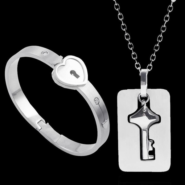 Bracelet Serrure Coeur Avec Collier Cle lot de 2 Bracelet Serrure Coeur Avec Collier Cle lot de 2 zaxx