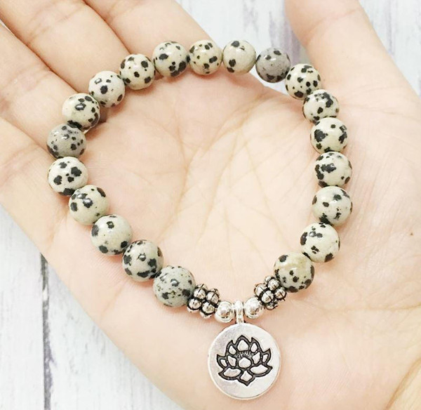 Bracelet Mala Lotus Joie de lEtre en Jaspe Dalmatien zaxx