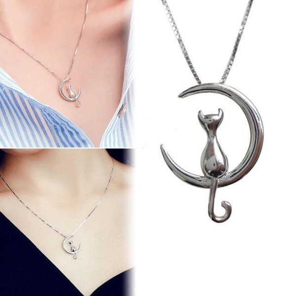 Collier avec un pendentif lune et chat zaxx
