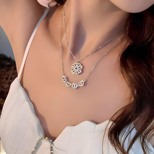 Collier Coeur - Trèfle à Quatre Feuilles Collier Coeur - Trèfle à Quatre Feuilles zaxx