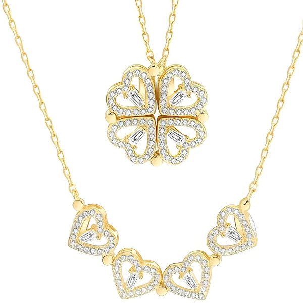 Collier Coeur - Trèfle à Quatre Feuilles Collier Coeur - Trèfle à Quatre Feuilles zaxx
