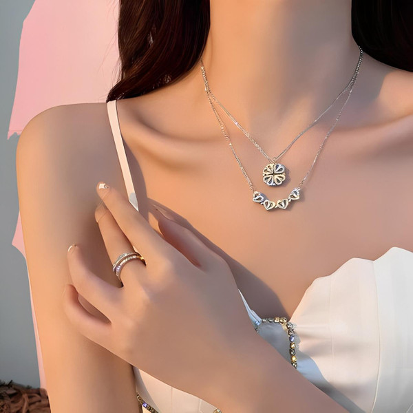 Collier Coeur - Trèfle à Quatre Feuilles Collier Coeur - Trèfle à Quatre Feuilles zaxx