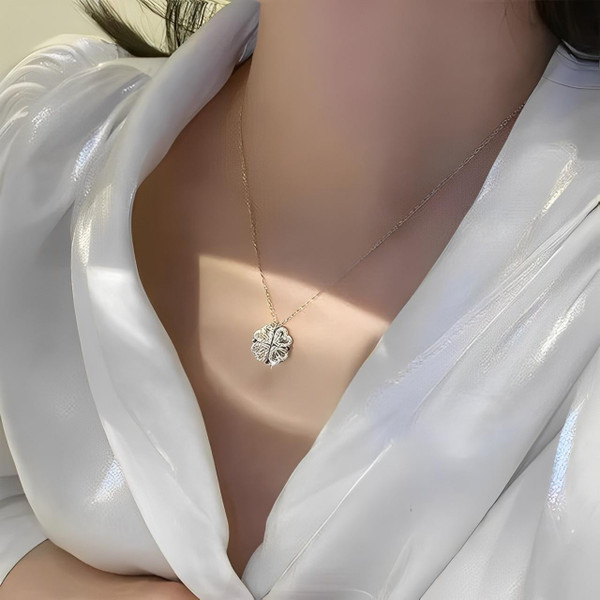 Collier Coeur - Trèfle à Quatre Feuilles Collier Coeur - Trèfle à Quatre Feuilles zaxx