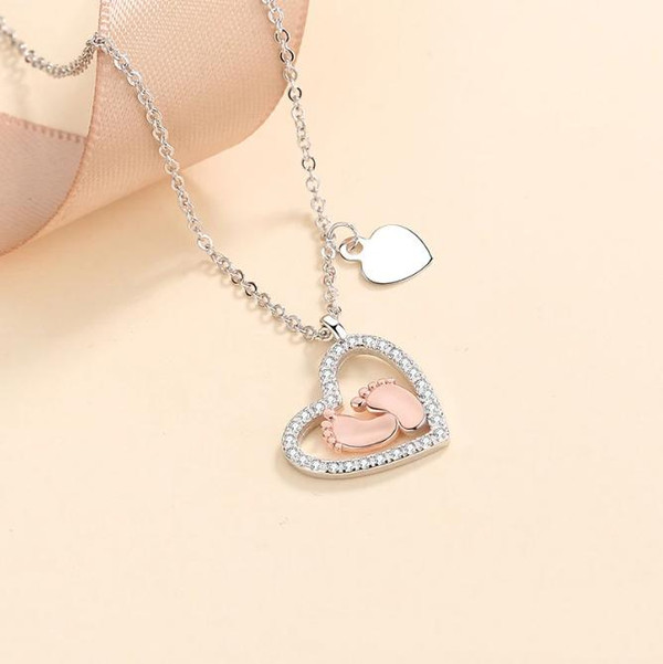 Collier Coeur Avec Pieds De Bébé Pour Maman zaxx