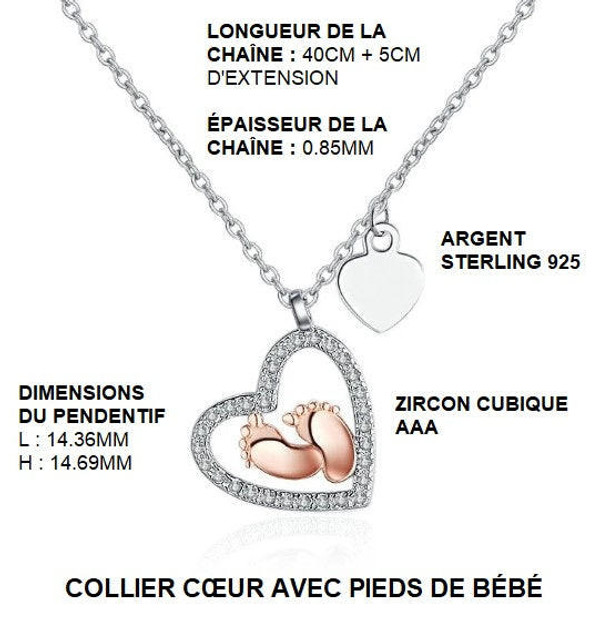 Collier Coeur Avec Pieds De Bébé Pour Maman zaxx