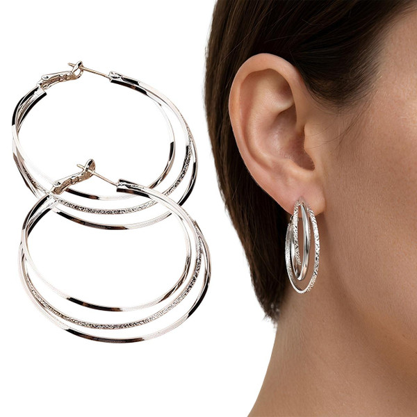 Boucles D’Oreilles Créoles Femme Multirangs Élégantes Et Brillantes zaxx