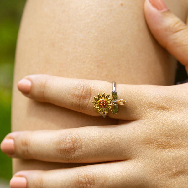 Bague Anti Stress Rotative Avec Tournesol Et Abeille zaxx