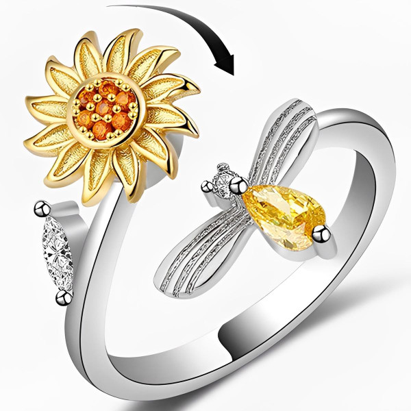 Bague Anti Stress Rotative Avec Tournesol Et Abeille zaxx