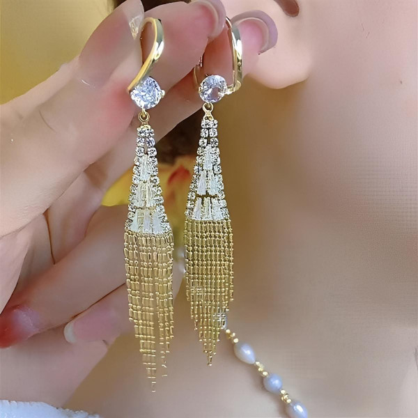 Boucles D’Oreilles Pendantes Femme À Franges Strass Élégantes zaxx