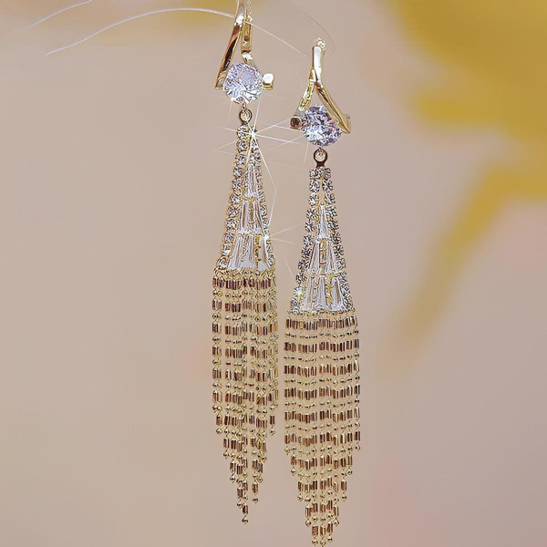 Boucles D’Oreilles Pendantes Femme À Franges Strass Élégantes zaxx