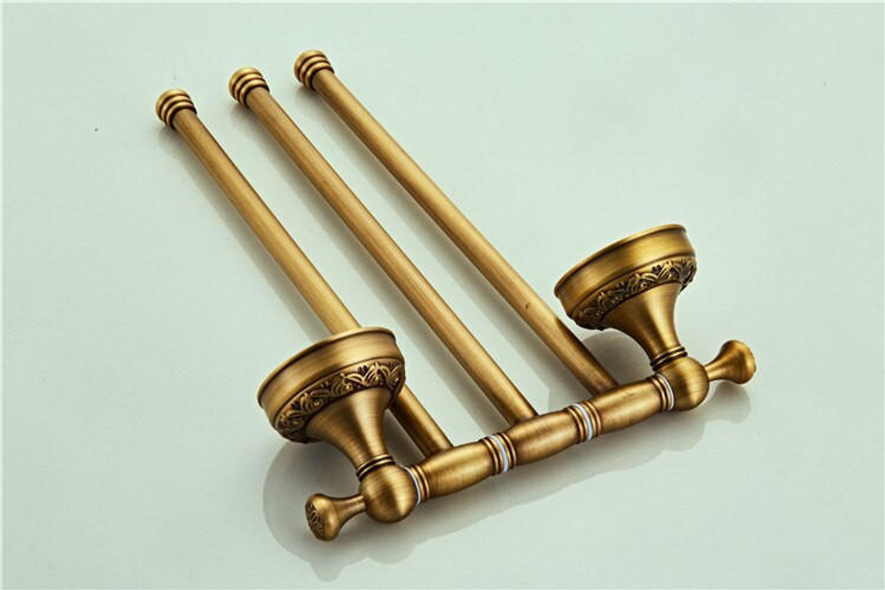 Towel Holder Triple Bar Rail 3-Tier Hanger Antique Brass