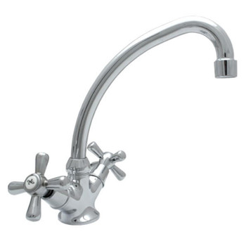 Goshe Traditional Retro 'F' Spout Cross Head Kitchen Bathroom Standing Faucet Tap 