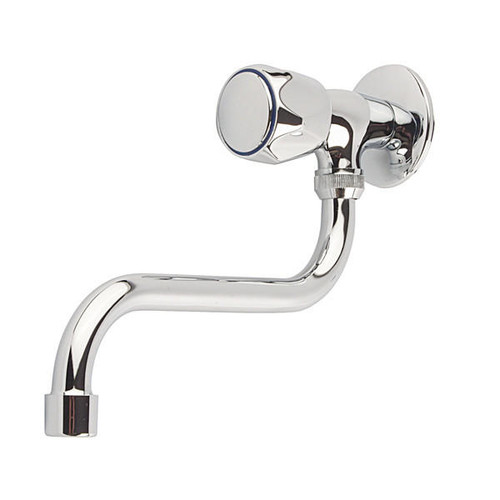 Invena Kitchen Cold Water Single Handle Tap Wall Mounted S-type Spout Chrome Plated 