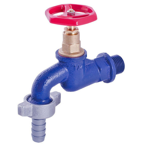 Perfexim 1/2 Inch Cast Iron Garden Outdoor Tap Valve Blue With Hose Adapter 