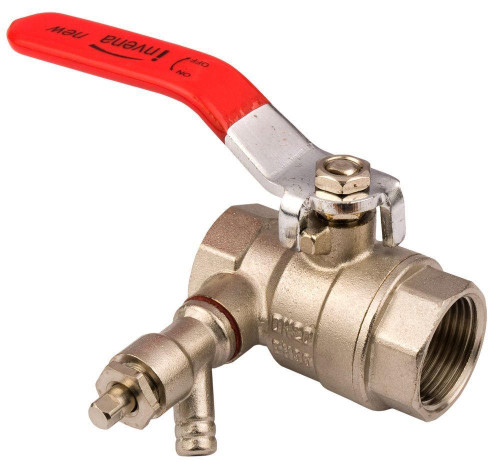 Invena Inline Ball Valve 1/2 3/4 Inch BSP Female with Drain-Off and Handle 