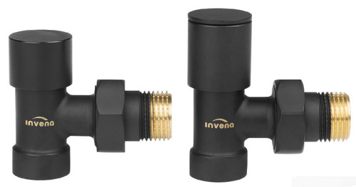 Invena Angled Manual Set Black Finished Heater 1/2" Inch BSP Radiator Connection 
