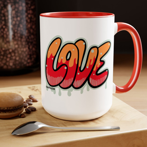 Love Graffiti Two-Tone Coffee Mugs, 15oz