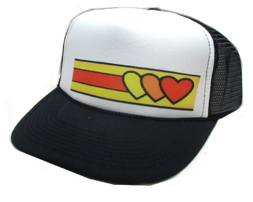 As shown in photo then color of the hat . ex. Black/white front