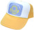 As shown in photo then color of the hat . ex. Yellow/white front