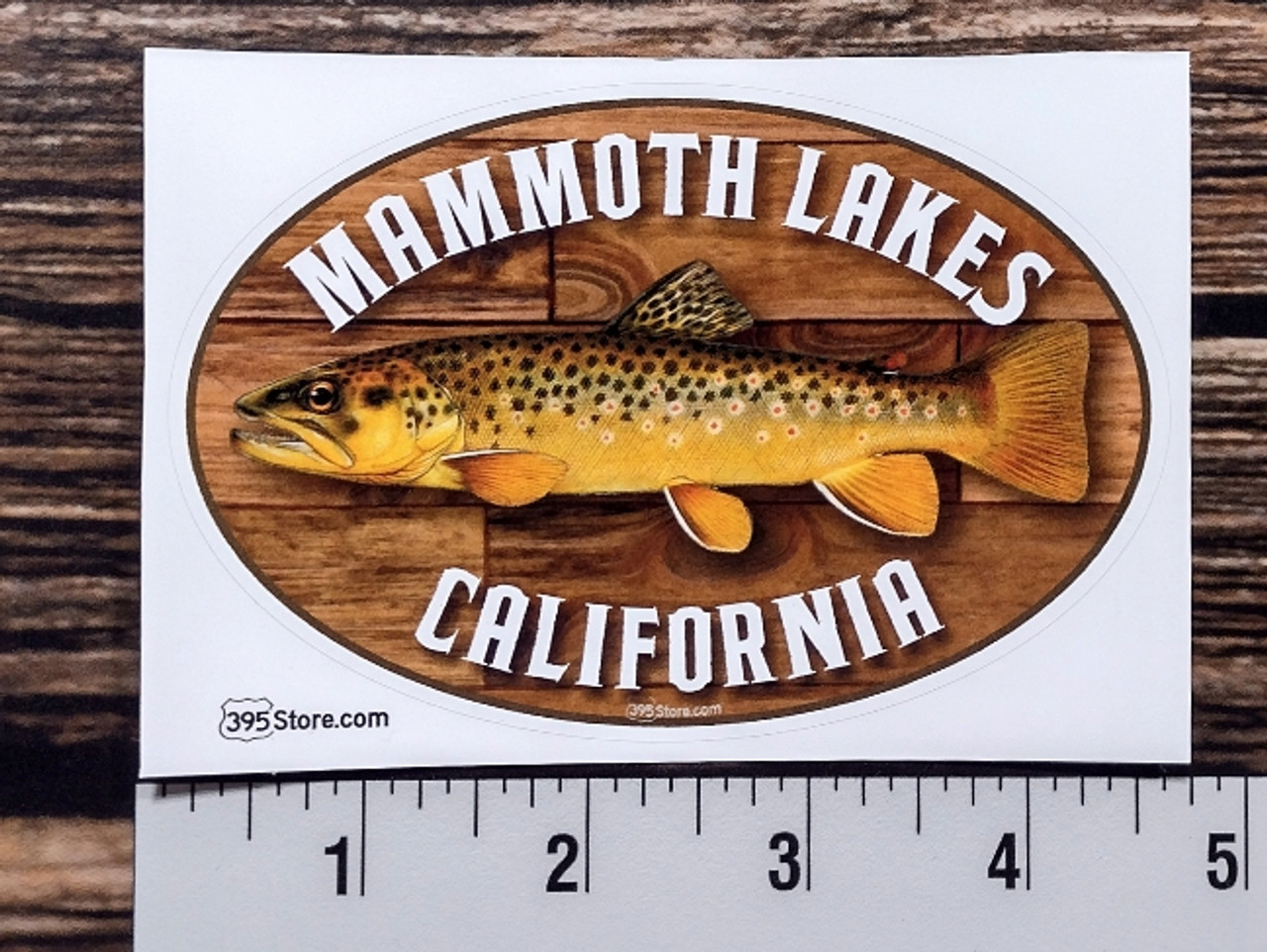 Mammoth Lakes Wood Oval Brown Trout Sticker - 395 Store