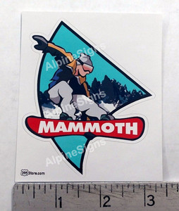 Mammoth snowboarder sticker, contour cut to shape. Printed on weatherproof, high quality vinyl that is weatherproof.